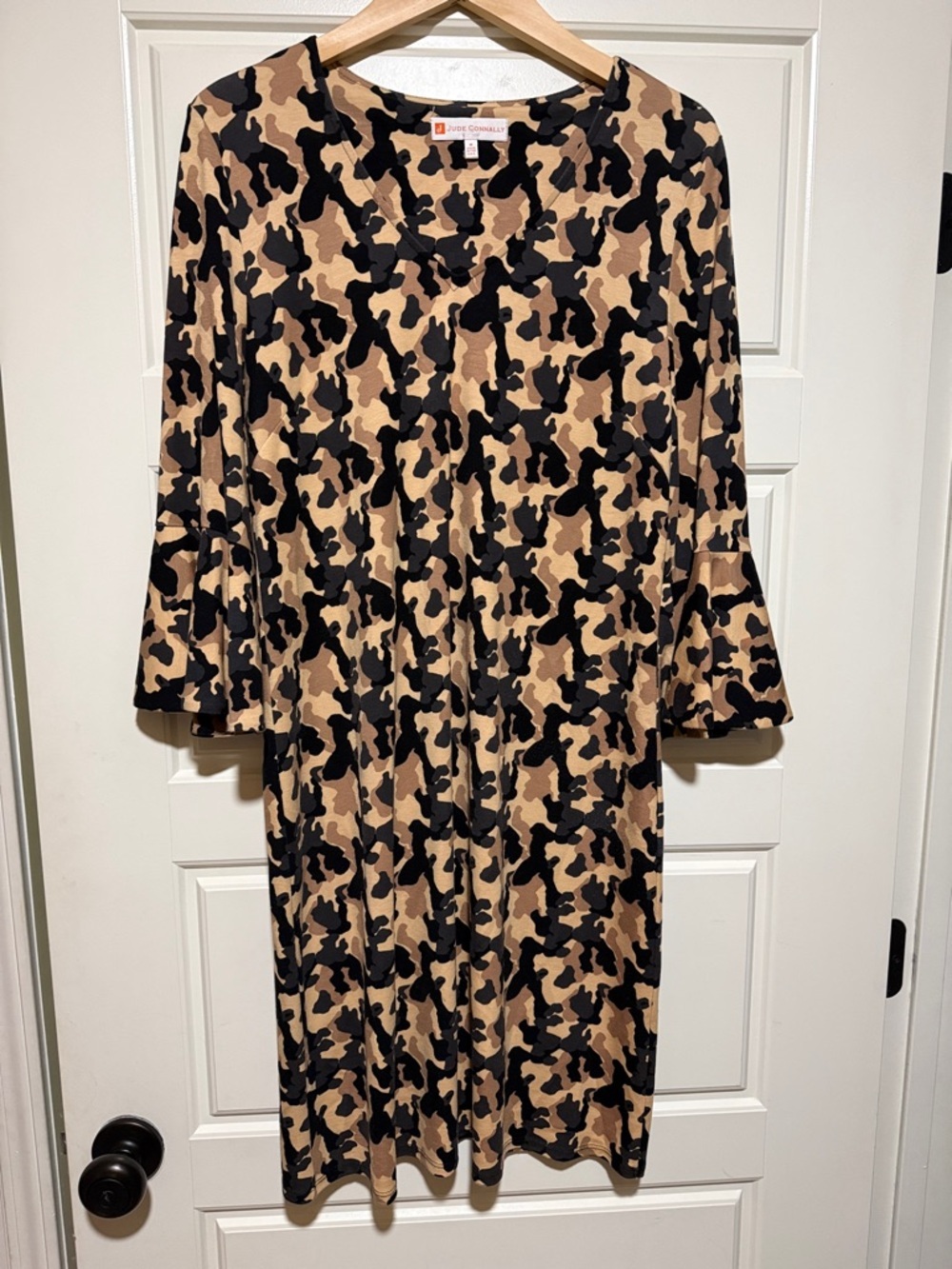 Jude Connally Tan & Black Camo-Print Midi Dress